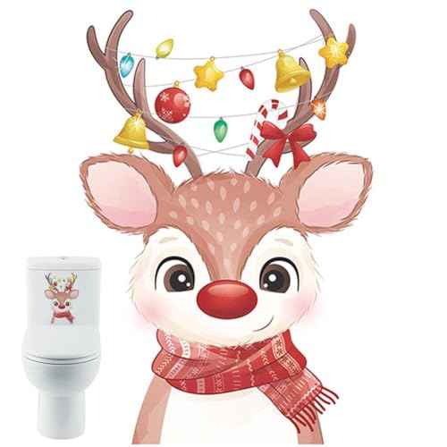 Cartoon Weihnachten Toilettenaufkleber Neuheit Wasserdicht Vinyl Aufkleber Socke Hund Santa Elch Wandtattoos Wc Toilette Kühlschrank Aufkleber von Luxylei