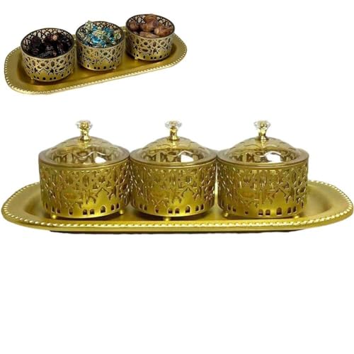 Eid Candy Tablett Deckel Set Metall Dessert Tablett Mubarak Servierplatten Muslimische Feiertagsdekoration Ramadan Lebensmittelaufbewahrungsbehälter von Luxylei