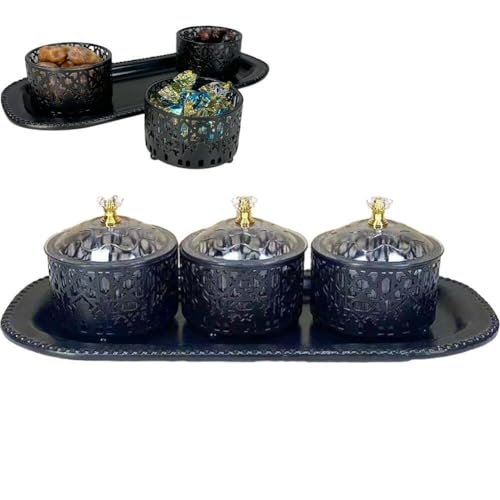 Eid Candy Tablett Deckel Set Metall Dessert Tablett Mubarak Servierplatten Muslimische Feiertagsdekoration Ramadan Lebensmittelaufbewahrungsbehälter von Luxylei