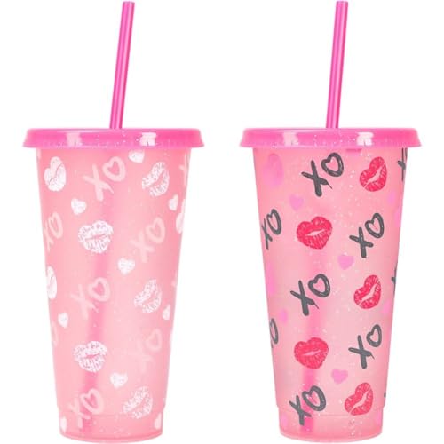 Farbwechselnde Becher Für Kaltgetränke Für Kinder, 2er-Pack Plastikbecher Deckel Und Strohhalm Für Kaltgetränke, Slushies Und Sommerpartys von Luxylei