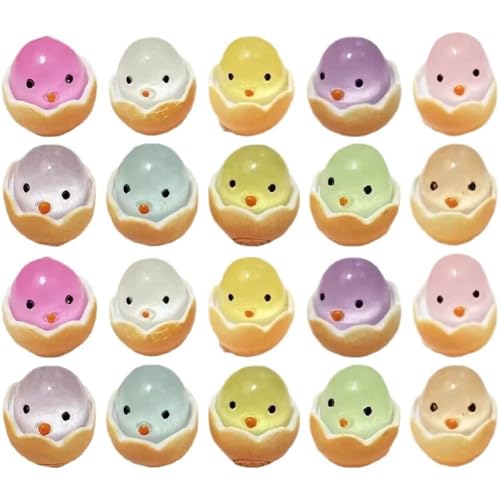 Luxylei 20 Stück Mini-küken, Leuchtendes Ei, 3D-miniaturfiguren, Eierschalen-Huhn, Mini-Ente, Eierschale, Miniatur-Harz-Vogel-Ornamente von Luxylei