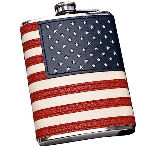 Luxylei Flachmänner 9 Unzen Edelstahl Druck Flagge Leder Wodka Whisky Flagon Outdoor-Sport Tragbare Weinkanne Alkoholflasche von Luxylei