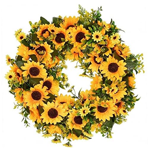 Künstliche Gelbe Sonnenblumenkranz Gefälschter Blumenkranz Herbst Kranz Für Haustür Hängende Bauernhaus Willkommen Türkranz von Luxylei
