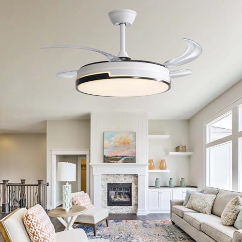 Luyaim 4-Blatt Weißer Moderner Lampe Ventilateur Plafond Mit Einziehbare Flügel - 120W Dimmbare LED-Licht Mit Ventilator DC Motor Winterbetrieb & Fernbedienung Für Schlafzimmer/Wohnzimmer-107CM Luyaim 4-Blatt Weißer Moderner Lampe Ventilateur Plafond Mit Einziehbare Flügel - 120W Dimmbare LED-Licht Mit Ventilator DC Motor Winterbetrieb & Fernbedienung Für Schlafzimmer/Wohnzimmer-107CM von Luyaim