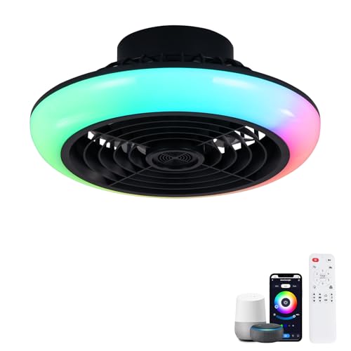 Luyaim 40CM RGB Deckenventilator Mit Alexa-Steuerung - Dimmbare LED Deckenleuchte, Bluetooth-Lautsprecher, 6 Geschwindigkeiten DC-Motor Für Kinder- & Jugendzimmer-Black von Luyaim