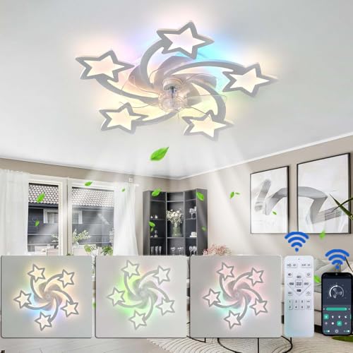 Luyaim Deckenventilator Mit Beleuchtung Und Fernbedienung Leise 100W Modern LED RGB Dimmbare Deckenleuchte Mit Ventilator Reversibel Lampe Mit Ventilator Für Wohnzimmer Schlafzimmer Kinderzimmer von Luyaim