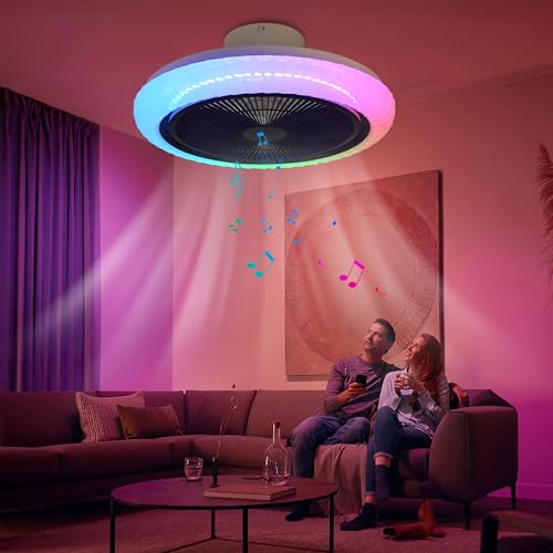 Luyaim LED Dimmbar Deckenventilator Mit Licht Und Bluetooth Alexa, 72W Musik Deckenleuchte Farbwechsel Mit Fernbedienung, Einstellbare Windgeschwindigkeit, Einfache Installation Für Restaurants von Luyaim