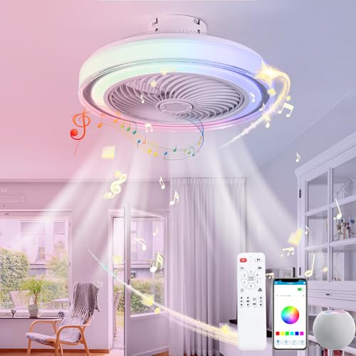 Luyaim LED RGB Modern Fan Lampe Mit Ventilator Und Alexa 6 Windgeschwindigkeiten Bluetooth-Musiklautsprecher Deckenventilator Mit Beleuchtung Und Fernbedienung Für Wohnzimmer Und Kinderzimmer von Luyaim