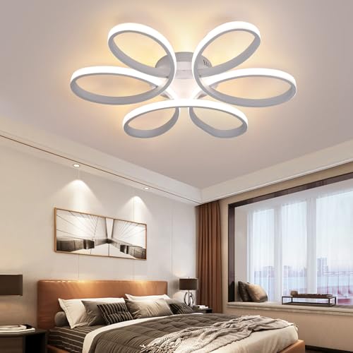 Luyaim Led Dimmbare Schlafzimmer Deckenleuchte Mit Fernbedienung Modern Einfach Kreativ Intelligent Blumenförmig Wohnzimmer Esszimmer Lampe Flur Deckenbeleuchtung Fixtures 3000K-6500K-White-74CM von Luyaim