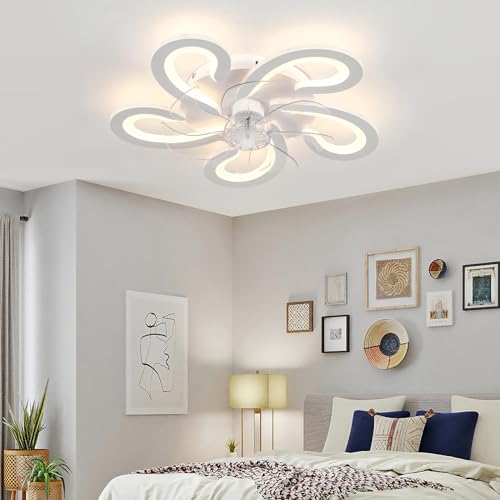 Luyaim Licht Mit Ventilator, LED-Deckenventilator Mit Licht Und Fernbedienung Leise, 3 Farbtemperaturen Und 6 Geschwindigkeiten, Deckenventilator Mit Lampe Dimmbare Fan Deckenleuchte-White von Luyaim