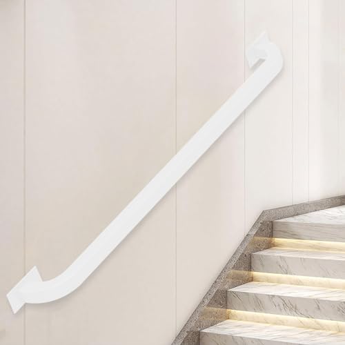 Handläufe für Treppen, an der Wand montierter Geländerhandlauf für Treppengeländer im Innenbereich, Handläufe aus verzinktem Industrieeisenrohr mit Beschlägen, weiß (Size : 90cm) von Luyckfrazy