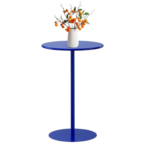 Moderner blauer Stehtisch, kleiner Beistelltisch mit massiver Platte und Metallfuß, runder Cocktailtisch für Bistro, Zuhause, Küche, Esszimmer, Schlafzimmer, Balkon, Tee- und Snacktisch(70x70x72cm) von Luyckfrazy