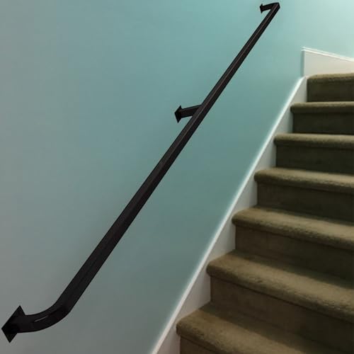 Schwarzes schmiedeeisernes Treppengeländer, Wandmontage-Treppengeländer-Handläufe für Außenstufen oder Innentreppen-Handlauf mit Metallhalterungen, Sicherheitsstützstange (Size : 570cm) von Luyckfrazy