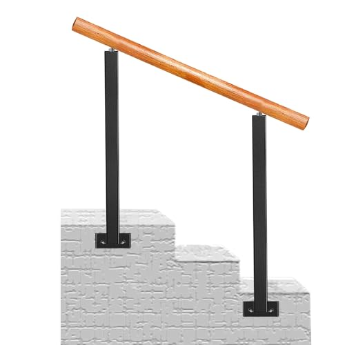 Seitlich montiertes Treppengeländer passend für 1–3 Stufen Übergangshandläufe für Außentreppen Handlauf für die Veranda mit einstellbarem Winkel schwarzer Haltegriff aus Schmiedeeisen mit zwei Pfosten von Luyckfrazy