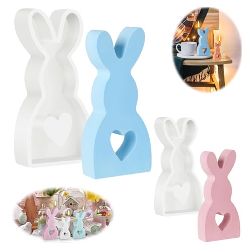 Osterhase Silikonform Kerzenhalter, 2 Stück Ostern Kaninchen Kerzen Gießformen, Silikonform Hase Backform, DIY Hase Silikon Kerzenhalter Gießform for Gips, Sojawachs Kerzen, Handwerk von Luylmo