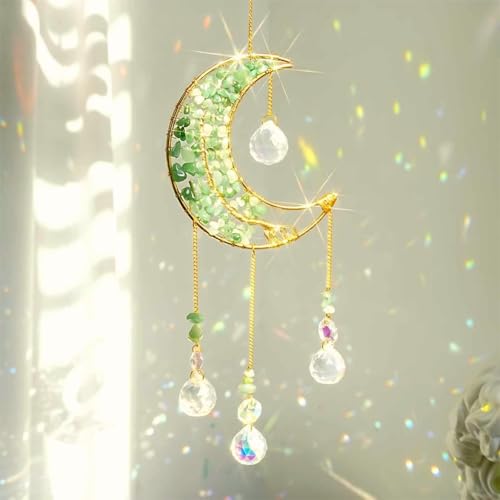 Crystal Suncacher-Sonnenfänger Innenfensterprisma Mondkristall Traumfänger Natürliche Heilsteine Regenbogenmacher Garten Auto Deko Outdoor (Grün) von Luzoybo
