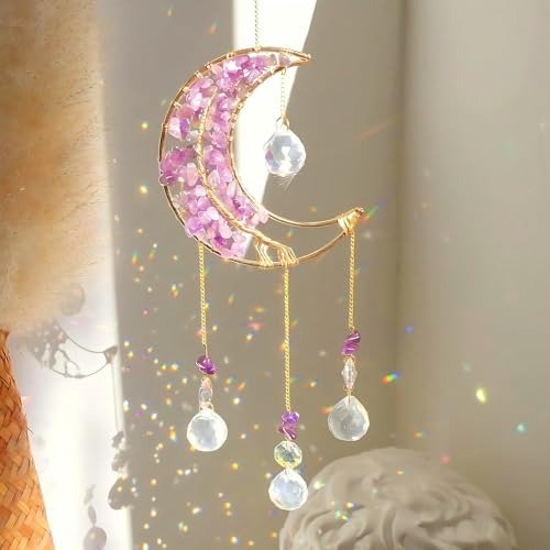 Crystal Suncacher-Sonnenfänger Innenfensterprisma Mondkristall Traumfänger Natürliche Heilsteine Regenbogenmacher Garten Auto Deko Outdoor (Violett) von Luzoybo