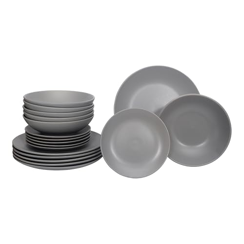 Luzzo® Geschirrset Aland 6 Personen Keramik - 18-teilig mit Nudelteller - Matt Grau von Luzzo