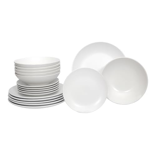 Luzzo® Geschirrset Aland 6 Personen Keramik - 18-teilig mit Nudelteller - Matt Weiß von Luzzo