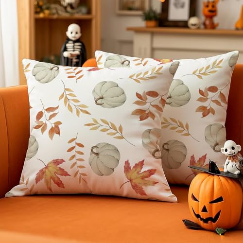 Luzzxfa 2er Set Erntedankfest Kürbisse Herbst Kissenbezug 40x40 cm Ahornblatt Kissenbezüge Orange Sofakissen Samt Kissenhülle Dekorative Kissen für Garten Parteien Wohnzimmer Bett Studie von Luzzxfa