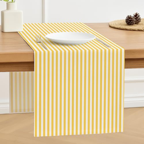 Luzzxfa Tischläufer Gelb Halloween 40x140 cm Streifen Modern Herbst Tischläufer Dekoration Tischdecke Tischdeko Outdoor Leinen Table Runner Abwaschbar für Hochzeit Esszimmer Party Urlaub Dekor von Luzzxfa