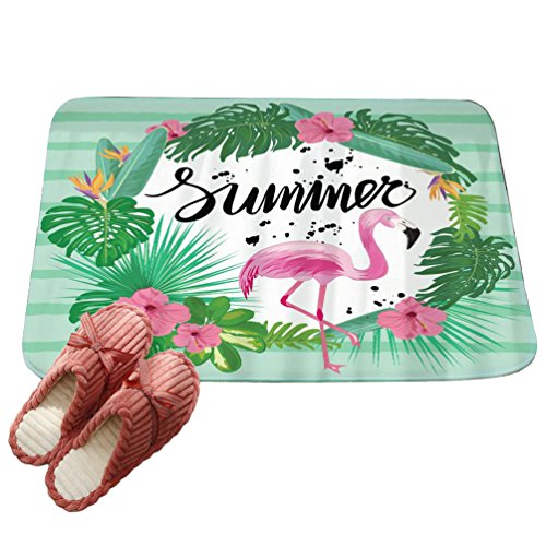 LvRaoo Fußmatte Praktische Schmutzfangmatte – Fußabtreter | Fussabstreifer - Flamingo Blumen Blatt Streifen Druck (# 13, 60 * 40cm) von LvRaoo