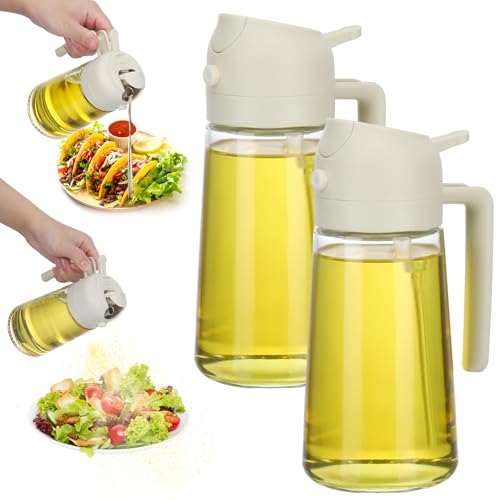Lvefyti 2 in 1 Ölsprüher für Speiseöl,2 Stück 470ml Öl Sprühflasche,Glas Öl Flasche Können Ölspray und Gießen,Öl Zerstäuber für Kochen Grillen Backen Heißluftfritteuse(Weiß) von Lvefyti