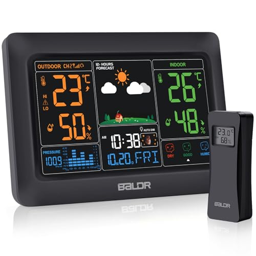 Wetterstation Funk mit Außensensor,Digital Farbdisplay DCF Funkuhr, Innen und Außen Thermometer Hygrometer,Funkwetterstation mit Wettervorhersage, Barometer und Mondphase, Netzteil, Schwarz Wetterstation Funk mit Außensensor,Digital Farbdisplay DCF Funkuhr, Innen und Außen Thermometer Hygrometer,Funkwetterstation mit Wettervorhersage, Barometer und Mondphase, Netzteil, Schwarz von Lvelfe
