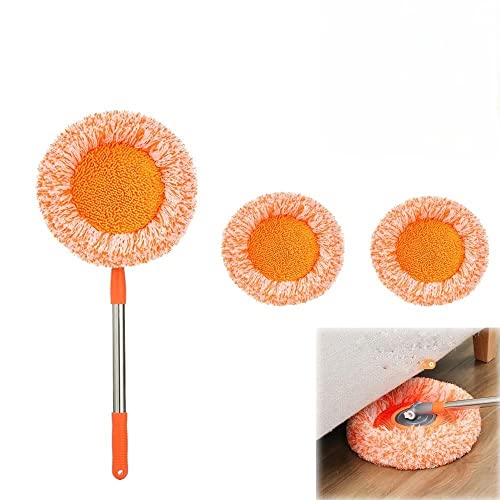 Lvguang 360° drehbarer, verstellbarer Reinigungsmopp, ausziehbarer Wandreinigungsmopp, mit Korallen-Fleece-Moppkopf für Zuhause, Bodenreinigung, Wandreinigung, Mopp + 2 Tuch), Orange, 140 x 30 cm von Lvguang