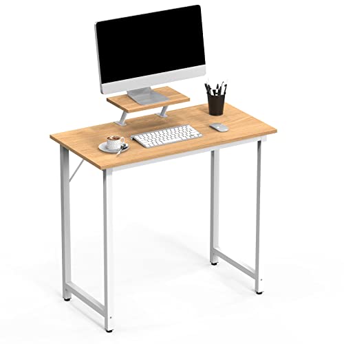 Lvhcmfohm Schreibtisch Klein, Computertisch, Einfacher Moderner PC Tisch, Mit Abnehmbarem Höhenerhöhungsbügel, Geeignet für Büro, Wohnzimmer, Zuhause (Eichenfarbe, 80x40x75cm) von Lvhcmfohm