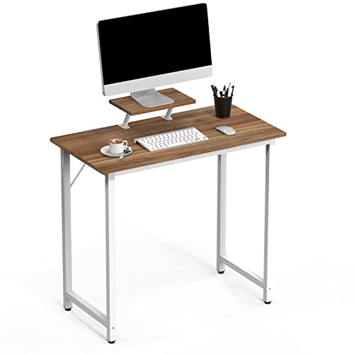 Lvhcmfohm Schreibtisch Klein, Computertisch, Einfacher Moderner PC Tisch, Mit Abnehmbarem Höhenerhöhungsbügel, Geeignet für Büro, Wohnzimmer, Zuhause (Braun, 80x40x75cm) von Lvhcmfohm