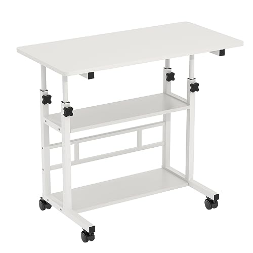 Lvhcmfohm Schreibtisch mit Rollen, Laptoptisch Höhenverstellbar, Mobiler Computertisch, PC Tisch (Weiß, 80x40cm) von Lvhcmfohm
