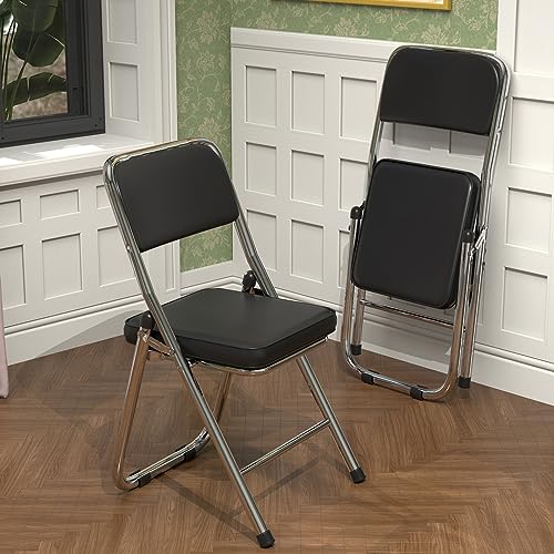 Lvhecforhm 1er Set Klappstuhl mit Rückenlehne, Esszimmerstühle, Küchenstuhl mit Stahlrahmen, Esszimmerstuhl Konferenzstuhl Klappbar, Klappstühle Schwarz Leder, Loungesessel, Modern Freien Klappstühle von Lvhecforhm