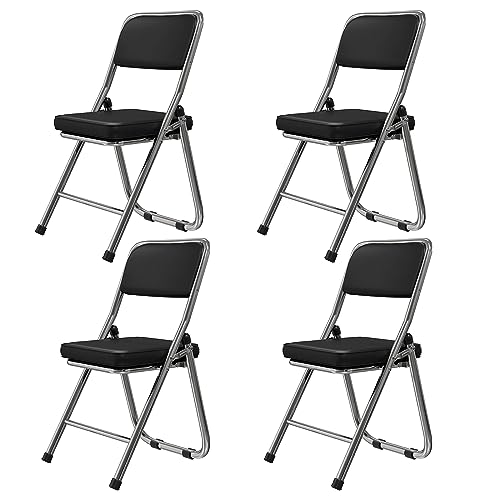 Lvhecforhm 4er Set Klappstuhl mit Rückenlehne, Esszimmerstühle, Küchenstuhl mit Stahlrahmen, Esszimmerstuhl Konferenzstuhl Klappbar, Klappstühle Schwarz Leder, Loungesessel, Modern Freien Klappstühle von Lvhecforhm