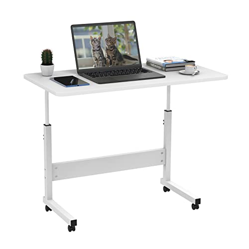 Lvhecforhm Beistelltisch mit Rollen, Laptoptisch Höhenverstellbar, Stehpult Laptopständer, Computertisch Mobiler Beistelltisch Laptop Tisch für Bett, Weiß 80x40cm Laptoptisch Beistelltisch Standing von Lvhecforhm