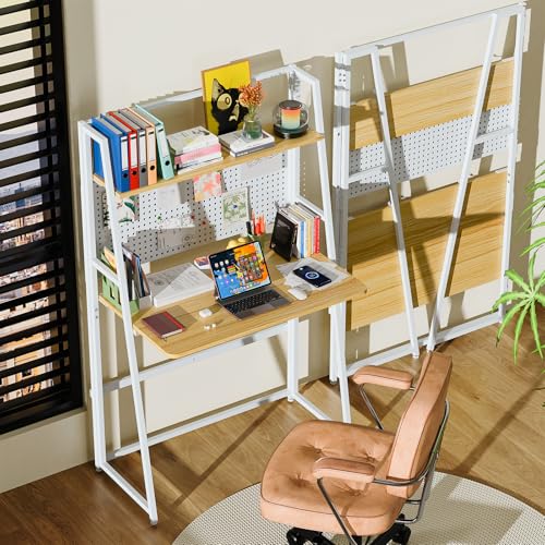 Lvhecforhm Eichenholz-Schreibtisch, faltbar, für Computer mit doppelten Regalen, 80 x 48 x 138 cm, Computer von Lvhecforhm