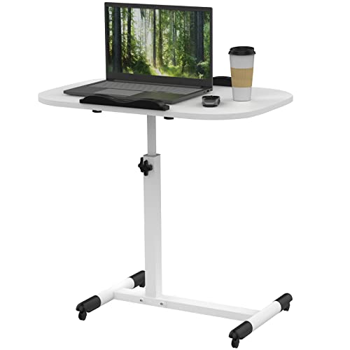 Lvhecforhm Höhenverstellbar Laptoptisch, Laptopständer Computertisch mit Rollen, Beistelltisch Workstation Tisch 60x40x61-95CM, 360° Drehung Mobiler Beistelltisch, Klappbarer Schreibtisch Büro Weiß von Lvhecforhm