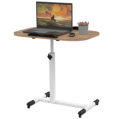 Lvhecforhm Höhenverstellbar Laptoptisch, Laptopständer Computertisch mit Rollen, Beistelltisch Workstation Tisch 60x40x61-95CM, 360° Drehung Mobiler Beistelltisch, Klappbarer Schreibtisch Büro Eiche von Lvhecforhm