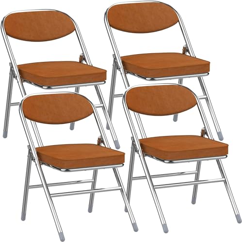 Lvhecforhm Klappstuhl mit Rückenlehne, 4er Set Esszimmerstühle, Esszimmerstuhl Wohnzimmerstuhl mit Rückenlehne, Küchenstuhl mit Metallbeine, Wohnzimmerstuhl Braun, Loungesessel, Polsterstuhl Esszimmer von Lvhecforhm