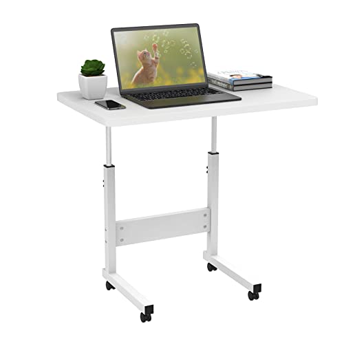 Lvhecforhm Beistelltisch mit Rollen, Laptoptisch Höhenverstellbar, Stehpult Laptopständer, Computertisch Mobiler Beistelltisch Laptop Tisch für Bett, Laptoptisch Beistelltisch Standing Weiß 60x40cm von Lvhecforhm