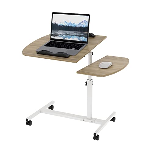 Lvhecforhm Laptoptisch Höhenverstellbar, Klappbarer Bett Schreibtisch mit Rädern, 360°Drehbar Heben Laptopständer, Holz Stehpult Laptop Tisch 60 * 40CM, Schreibtisch Höhe verstellbar(Hölzerne Farben) von Lvhecforhm