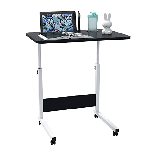 Lvhecforhm Laptoptisch Höhenverstellbar, Stehpult Laptopständer Computertisch mit Rollen, Mobiler Beistelltisch Laptop Tisch für Bett, Laptoptisch Beistelltisch, Mobiler Standing Desk Schwarz 60x40cm von Lvhecforhm