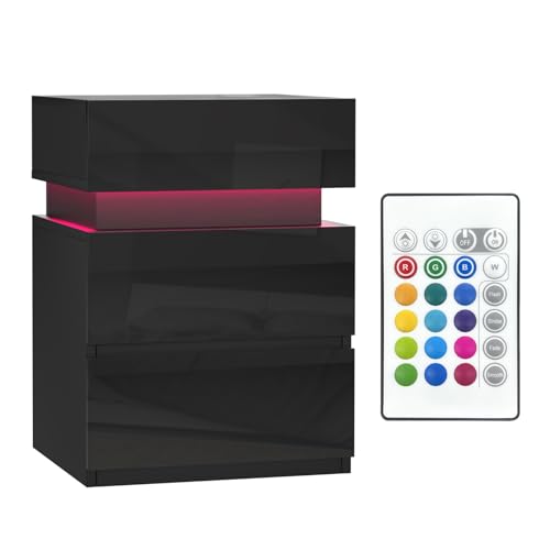 Lvhecforhm Nachttisch mit LED, Einstellbare Farben, Modern Schwarz Nachttisch Beistelltisch mit 3 Schubladen, Nachtschrank Hochglanz Front, Smart Nachtkommode für Boxspringbett Wohnzimmer 40x35x55cm Lvhecforhm Nachttisch mit LED, Einstellbare Farben, Modern Schwarz Nachttisch Beistelltisch mit 3 Schubladen, Nachtschrank Hochglanz Front, Smart Nachtkommode für Boxspringbett Wohnzimmer 40x35x55cm von Lvhecforhm