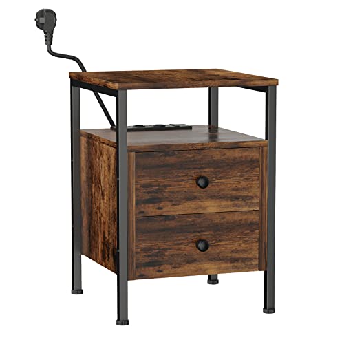 Lvhecforhm Nachttisch mit Steckdose, Beistelltisch mit USB-Anschlüssen, mit 2 Schubladen und Ablagefläche für kleine Räume, Vintagebraun-Schwarz Nachttisch Kleiner Lvhecforhm Nachttisch mit Steckdose, Beistelltisch mit USB-Anschlüssen, mit 2 Schubladen und Ablagefläche für kleine Räume, Vintagebraun-Schwarz Nachttisch Kleiner von Lvhecforhm