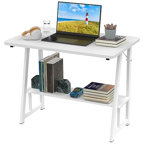 Lvhecforhm Schreibtisch Computertisch Klein, 80x50cm PC Tisch Computertisch Tisch mit Unterem Regal, Stabil Computer Schreibtisch Geeignet für Büro, Zuhause, Wohnzimmer Weiß von Lvhecforhm