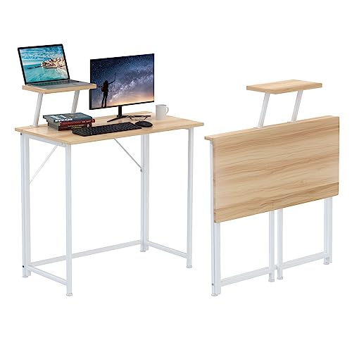 Lvhecforhm Schreibtisch Klappbar, Eiche Schreibtisch Klappcomputer Mit Kleinem Ständer, Portable Schreibtische Klappbar, Faltbar für Home Office 80x45x74cm, Platzsparender von Lvhecforhm