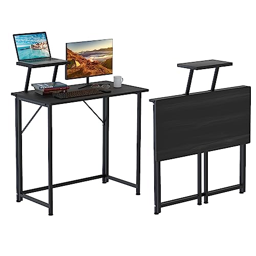 Lvhecforhm Schreibtisch Klappbar, Schwarz Schreibtisch Klappcomputer Mit Kleinem Ständer, Portable Schreibtische Klappbar, Faltbar Schreibtisch für Home Office 80x45x74cm, Platzsparender Schreibtisch von Lvhecforhm