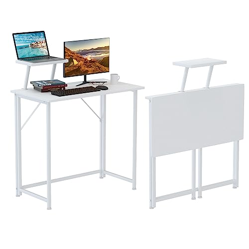 Lvhecforhm Schreibtisch Klappbar, Weiß Schreibtisch Klappcomputer Mit Kleinem Ständer, Portable Schreibtische Klappbar, Faltbar für Home Office 80x45x74cm, Platzsparender von Lvhecforhm