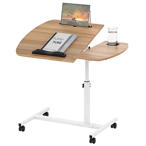 Lvhecforhm Schreibtisch mit Rollen, Schreibtisch Höhe Verstellbar, Klappbarer Bett Sofatisch, Drehbar Heben Laptopständer, Stehpult Laptop 60x40CM,Schreibtisch Mit Becherhalter und Kartenschlitz Braun von Lvhecforhm