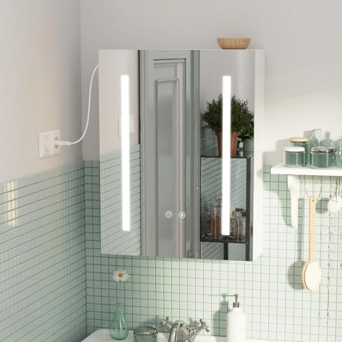 Lvhecforhm Spiegelschrank Bad mit Beleuchtung, LED Badezimmerschrank mit Spiegel und Verstellbares Regale, 3 Farbtemperatur Dimmbare, Badschrank Hängend 80x60x15cm, Badspiegel Badezimmer, Hängeschrank von Lvhecforhm